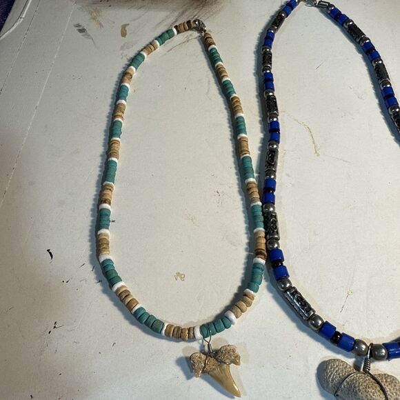 Shark Tooth Pendant Beaded Necklaces Bundle Of Three (3) 1@18” 2@16” Used Fair - Picture 2 of 12